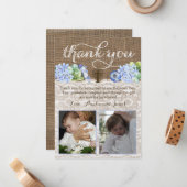 男の子の双生児の洗礼は2つの写真が付いているノート感謝していしています ノートカード (正面/裏面インサイチュ)