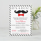 男の子の口ひげと赤い弓のネクタイ赤ちゃんシャワー 招待状 (スタンド正面)