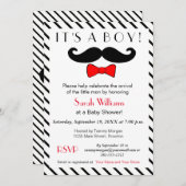 男の子の口ひげと赤い弓のネクタイ赤ちゃんシャワー 招待状 (正面/裏面)