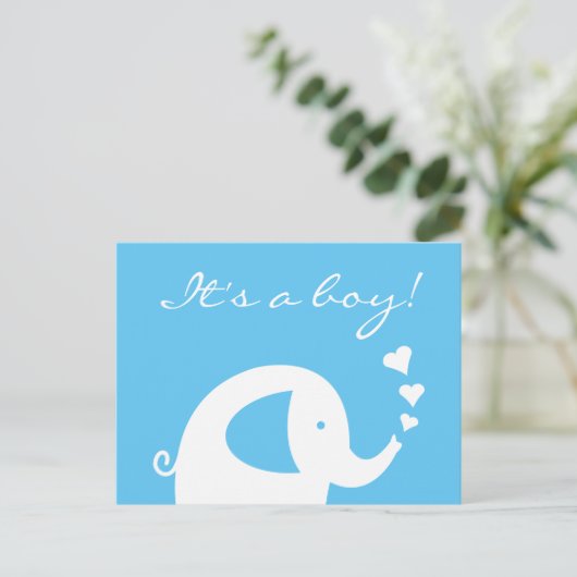 男の子の可愛い象の出産案内カードです 案内ポストカード (スタンド正面)