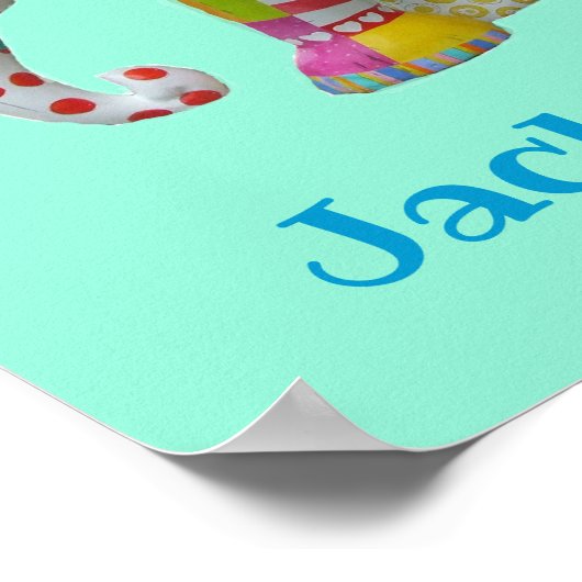 男の子の名前かわいいトイのパッチワーク象 ポスター (角)