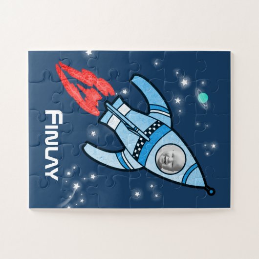 男の子の名前と写真ロケット宇宙子供ジグソー ジグソーパズル (横)