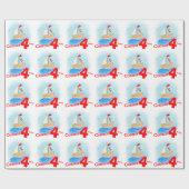 男の子の名前によって絵を描かれる帆ボートの年齢4つの誕生日の覆い ラッピングペーパー (フラット)