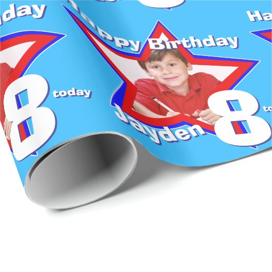 男の子の名前の年齢あなたのフォトスターパターンを追加 ラッピングペーパー (ロールコーナー)