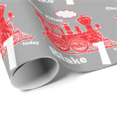 男の子の名前の年齢の電車ロコレッドグレー1歳の誕生日 ラッピングペーパー (ロールコーナー)