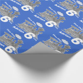 男の子の名前の年齢トレインのロコブルー灰色の誕生日 ラッピングペーパー (角)