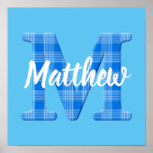 男の子の名前オーダーメイドのチェック柄イニシャルM ポスター (正面)