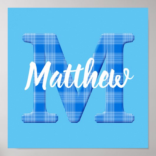 男の子の名前オーダーメイドのチェック柄イニシャルM ポスター (正面)