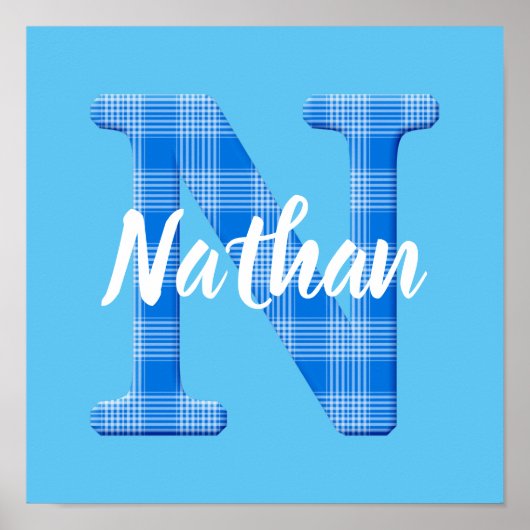 男の子の名前オーダーメイドのチェック柄イニシャルN ポスター (正面)