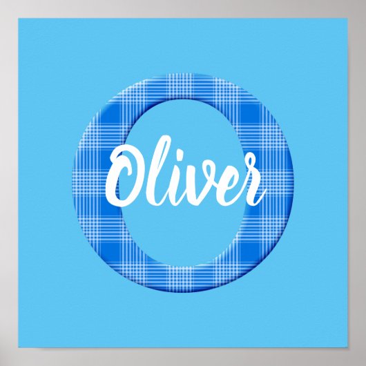 男の子の名前オーダーメイドのチェック柄イニシャルO ポスター (正面)