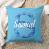 男の子の名前オーダーメイドのチェック柄イニシャルS クッション (ブランケット)