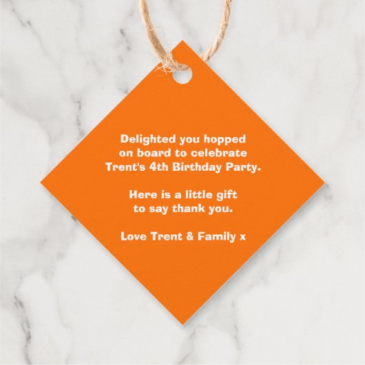 男の子の名前トレインロコオレンジ白い誕生日感謝してい フェイバータグ (裏面)
