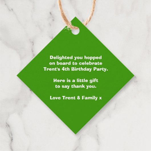 男の子の名前トレインロコグリーン白い誕生日感謝してい フェイバータグ (裏面)