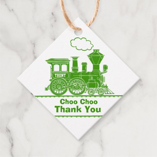 男の子の名前トレインロコグリーン白い誕生日感謝してい フェイバータグ (正面)