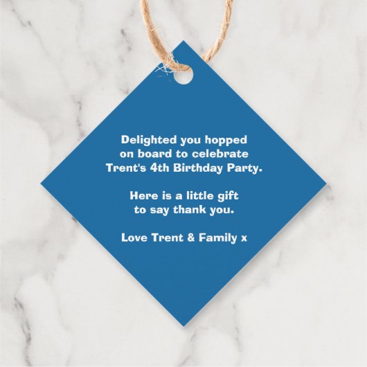 男の子の名前トレインロコブルー白いバースデー感謝していタユー フェイバータグ (裏面)