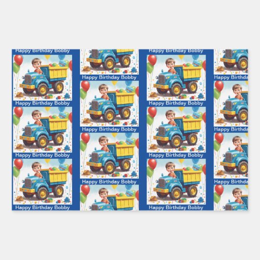 男の子の名前誕生日土産トラック ラッピングペーパーシート (正面2)