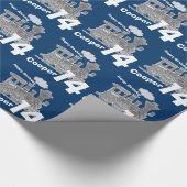 男の子の名前14thバースデートレインのロコブルーグレー ラッピングペーパー (角)