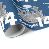 男の子の名前14thバースデートレインのロコブルーグレー ラッピングペーパー (ロールコーナー)