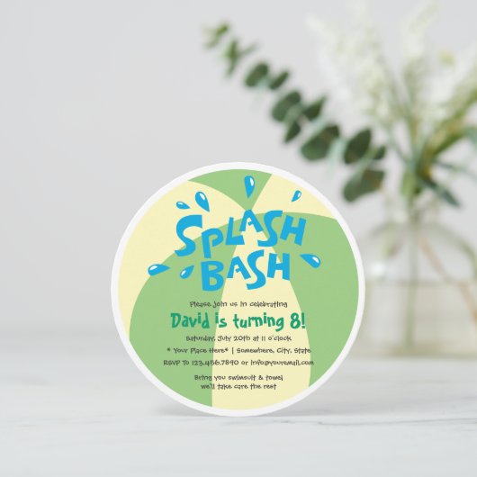男の子の夏のしぶきのプールを囲んでのパーティの誕生日 招待状 (スタンド正面)