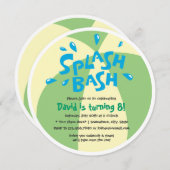 男の子の夏のしぶきのプールを囲んでのパーティの誕生日 招待状 (正面/裏面)