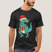 男の子の女の子のための恐竜サンタのクリスマスツリーライト Tシャツ (正面)