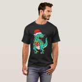 男の子の女の子のための恐竜サンタのクリスマスツリーライト Tシャツ (正面フル)