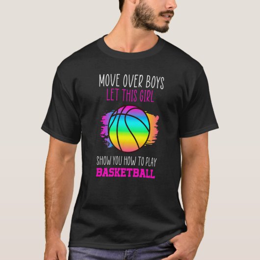 男の子の女の子の上に移動するバスケットボールの方法を遊示す Tシャツ (正面)