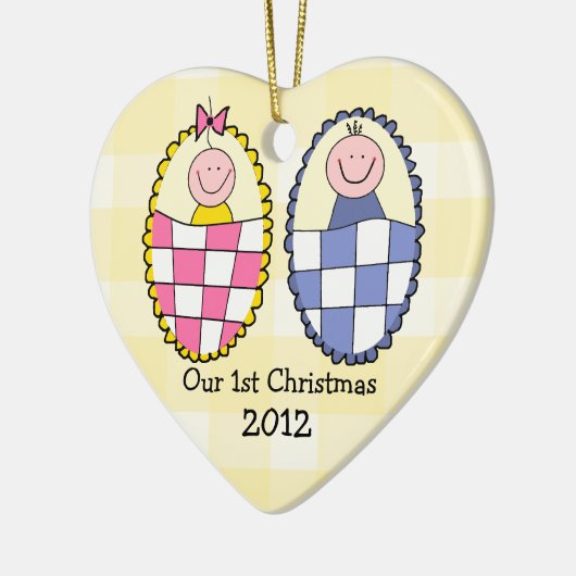 男の子の女の子の双生児の第1クリスマス セラミックオーナメント (左)