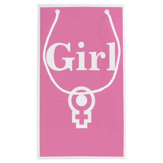 男の子の女の子の性を明かす赤ちゃんシャワーパーティーピンクの青 スモールペーパーバッグ (裏面)