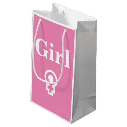 男の子の女の子の性を明かす赤ちゃんシャワーパーティーピンクの青 スモールペーパーバッグ (裏面アングル)