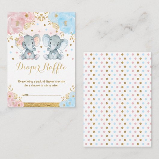 男の子の女の子エレファントジェンダーをリビールベビーおむつラッフル エンクロージャーカード (正面/裏面)