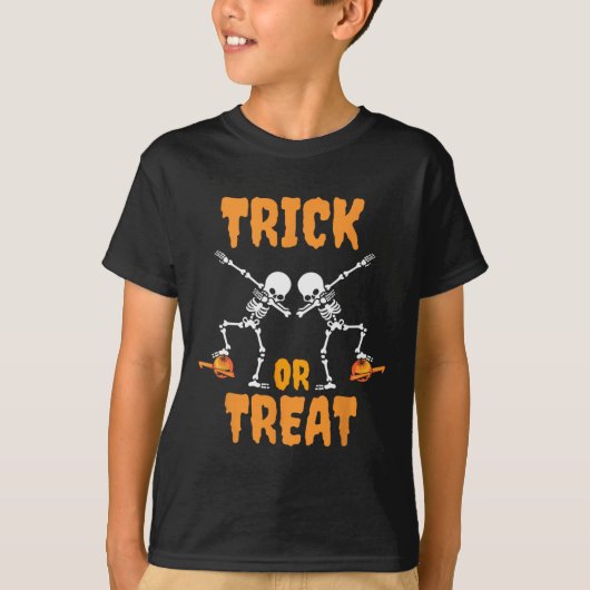 男の子の女の子カボチャのスケルトンのゾンビの衣装 Tシャツ (正面)