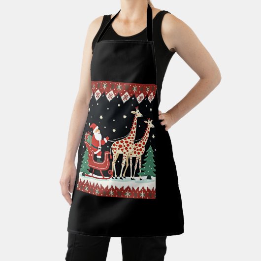 男の子の女の子サンタクロース乗りキリンそり醜い エプロン (インサイチュ)