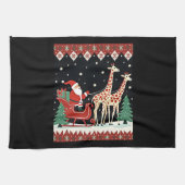 男の子の女の子サンタクロース乗りキリンそり醜い キッチンタオル (横)