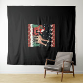 男の子の女の子サンタクロース乗りキリンそり醜い タペストリー (インサイチュ(横))