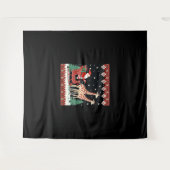 男の子の女の子サンタクロース乗りキリンそり醜い タペストリー (正面(横))