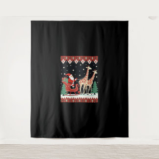 男の子の女の子サンタクロース乗りキリンそり醜い タペストリー