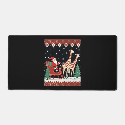 男の子の女の子サンタクロース乗りキリンそり醜い デスクマット (正面)