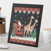 男の子の女の子サンタクロース乗りキリンそり醜い 台座サイン (インサイチュ)