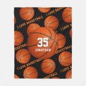 男の子の女の子スポーツ私はバスケットボールパターンが大好き フリースブランケット (正面)