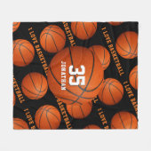 男の子の女の子スポーツ私はバスケットボールパターンが大好き フリースブランケット (正面(横))