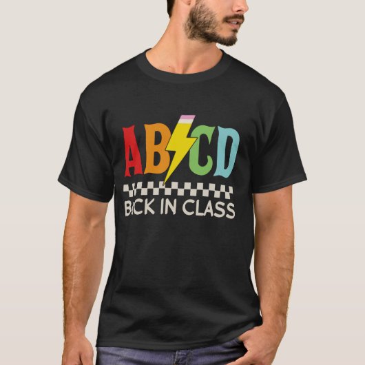 男の子の女の子先生ロック新学期ABCDバック Tシャツ (正面)