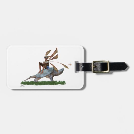 男の子の妖精の亀の荷物タグに乗って ラゲッジタグ (正面横)