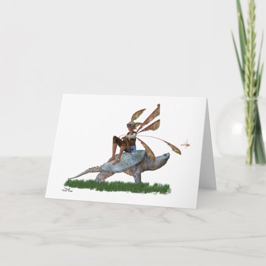 男の子の妖精タートルカードに乗る誕生日 カード (正面)