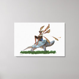 男の子の妖精タートルストレッチキャンバスプリントに乗る キャンバスプリント