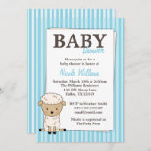 男の子の子ヒツジのベビーシャワーの青い縞の招待状 招待状 (正面/裏面)