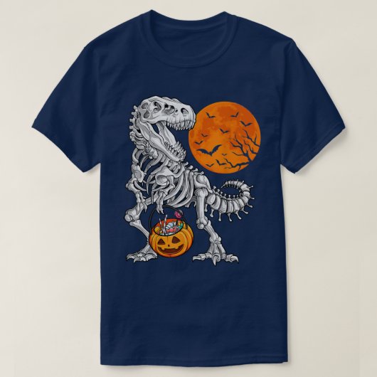 男の子の子供のためのハロウィンシャツ恐竜のスケルトンT Tシャツ (デザイン正面)