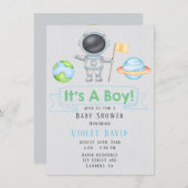 男の子の宇宙の男の子の赤ちゃんシャワー 招待状 (正面/裏面)