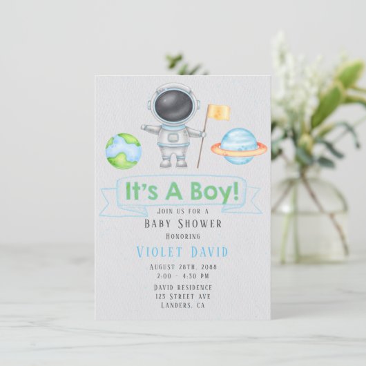 男の子の宇宙の男の子の赤ちゃんシャワー 招待状 (スタンド正面)
