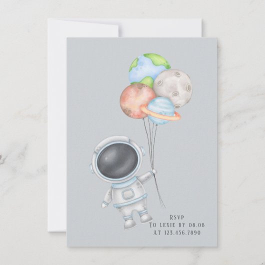 男の子の宇宙の男の子の赤ちゃんシャワー 招待状 (裏面)